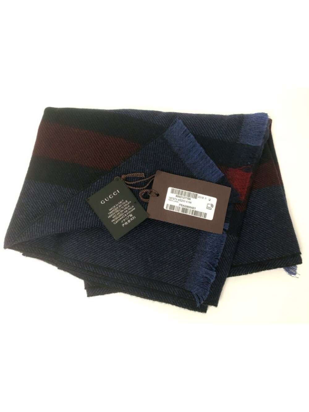 Gucci Women's 100% Wool Scarf Striped Navy 70" L x 14.5" W - Made in Italy - Picture 3 of 4